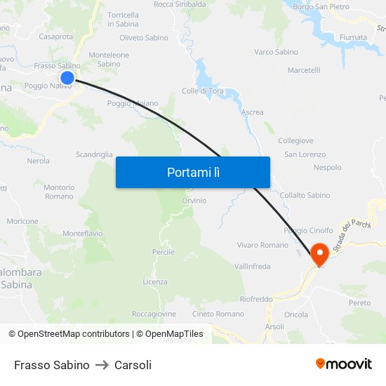Frasso Sabino to Carsoli map