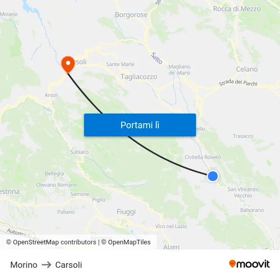 Morino to Carsoli map