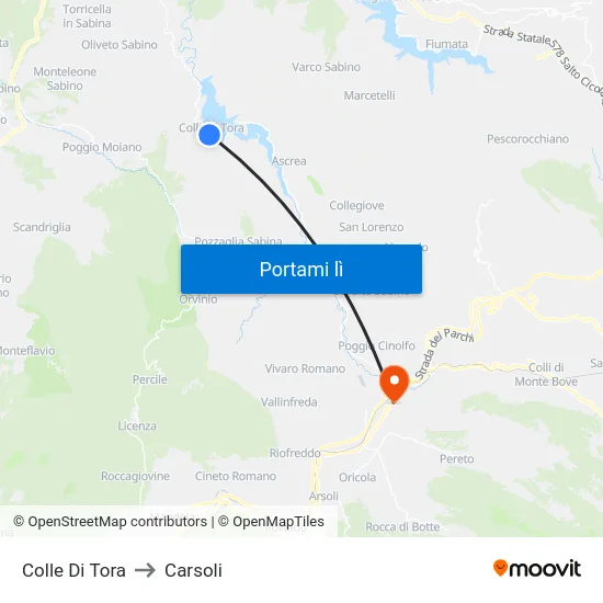 Colle Di Tora to Carsoli map