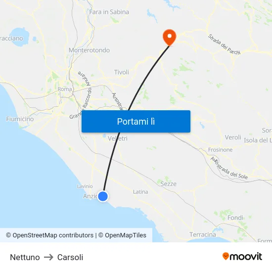 Nettuno to Carsoli map