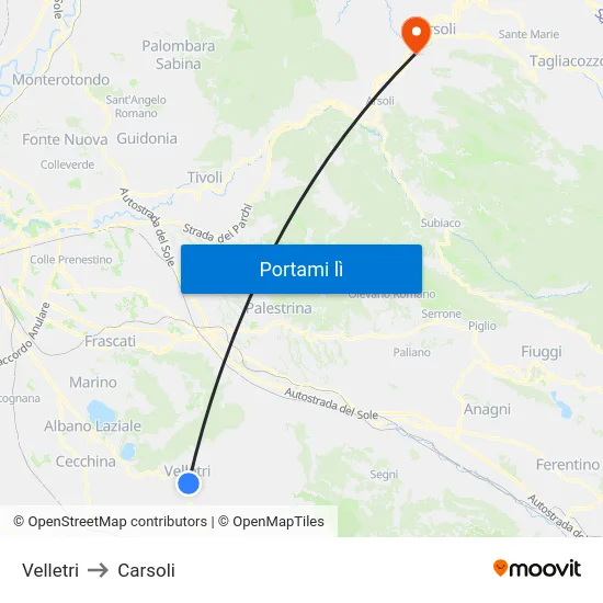 Velletri to Carsoli map