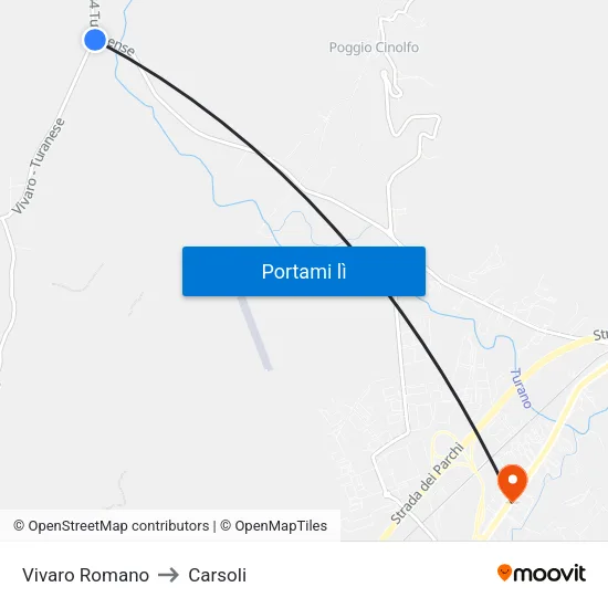 Vivaro Romano to Carsoli map