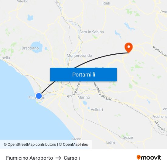 Fiumicino Aeroporto to Carsoli map