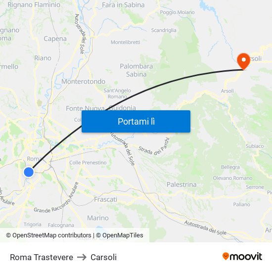 Roma Trastevere to Carsoli map