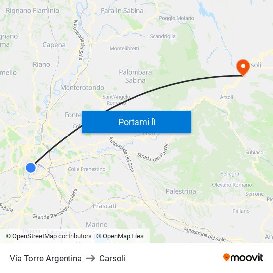 Via Torre Argentina to Carsoli map