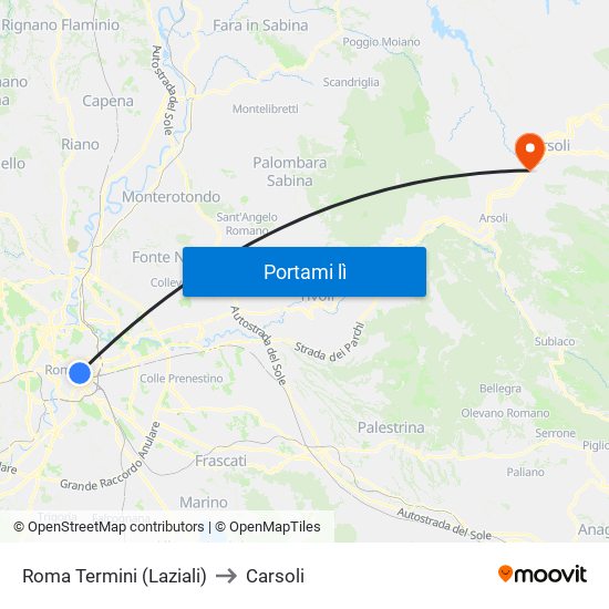 Roma Termini (Laziali) to Carsoli map