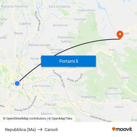 Repubblica (Ma) to Carsoli map