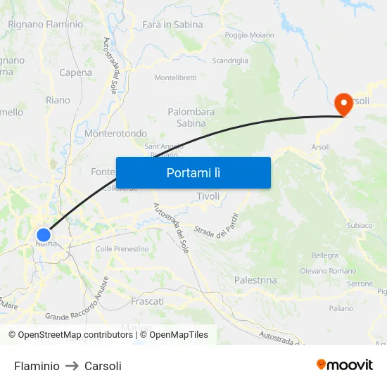 Flaminio to Carsoli map