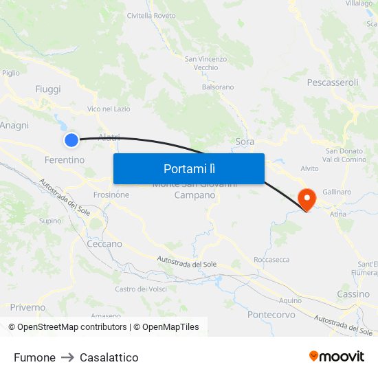 Fumone to Casalattico map