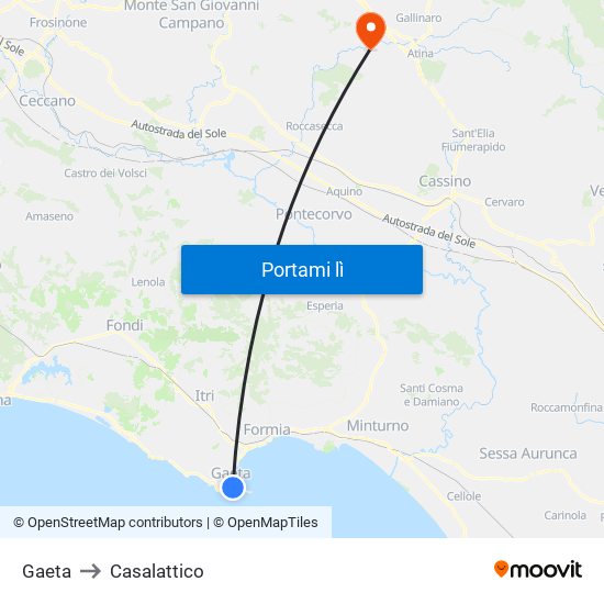 Gaeta to Casalattico map