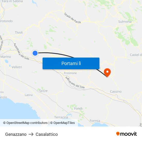 Genazzano to Casalattico map
