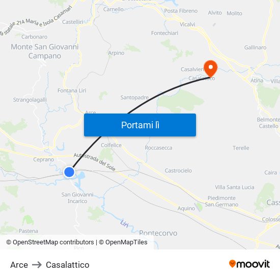 Arce to Casalattico map