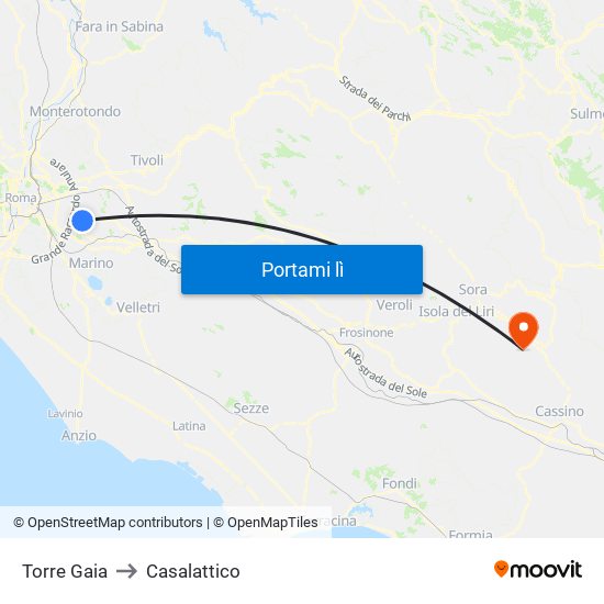 Torre Gaia to Casalattico map
