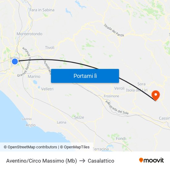 Aventino/Circo Massimo (Mb) to Casalattico map