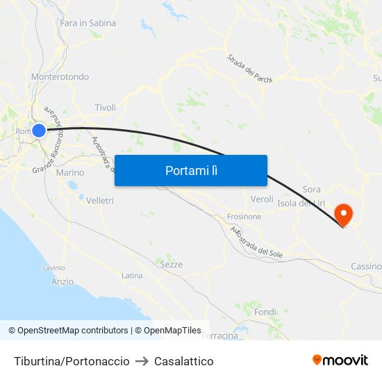 Tiburtina/Portonaccio to Casalattico map