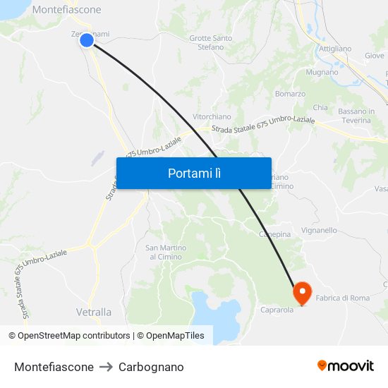 Montefiascone to Carbognano map