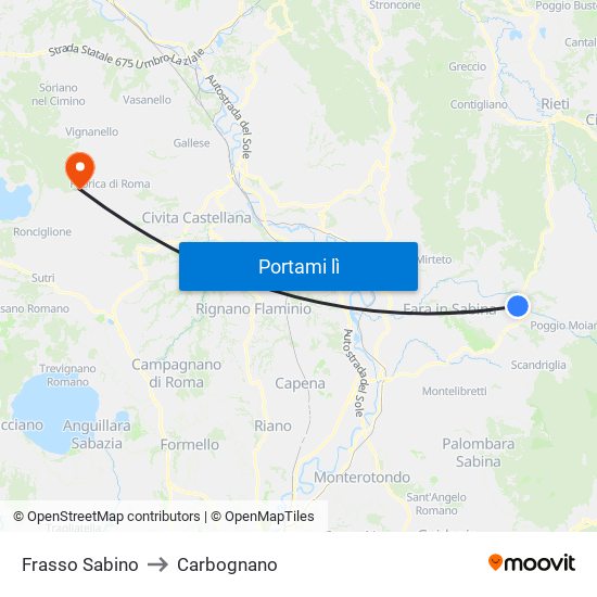 Frasso Sabino to Carbognano map