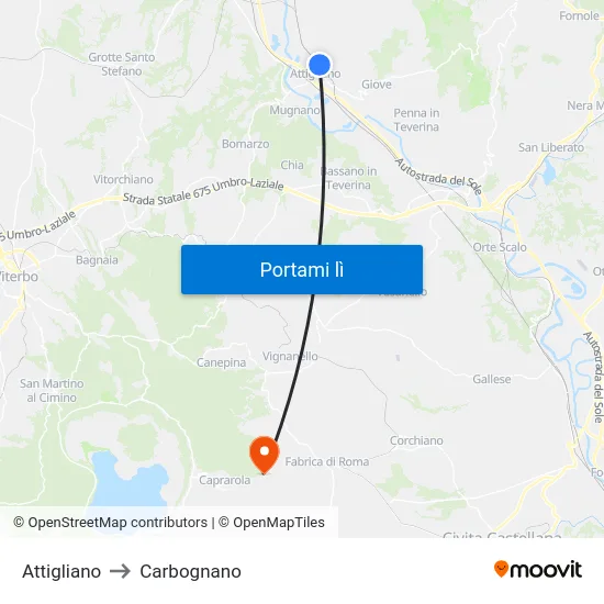 Attigliano to Carbognano map
