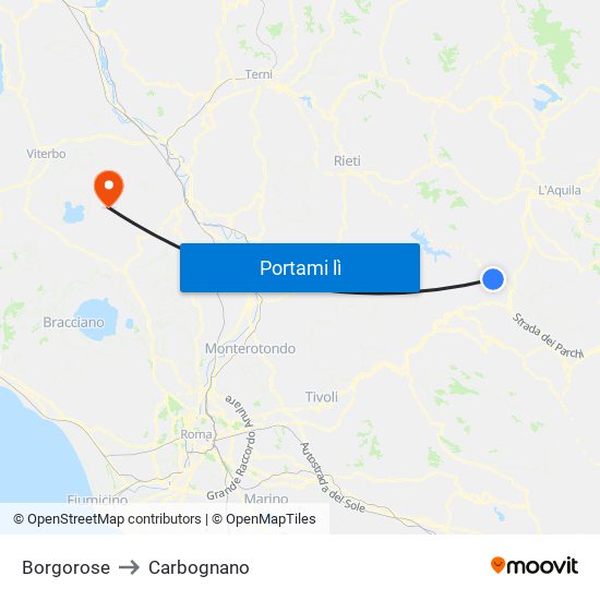 Borgorose to Carbognano map