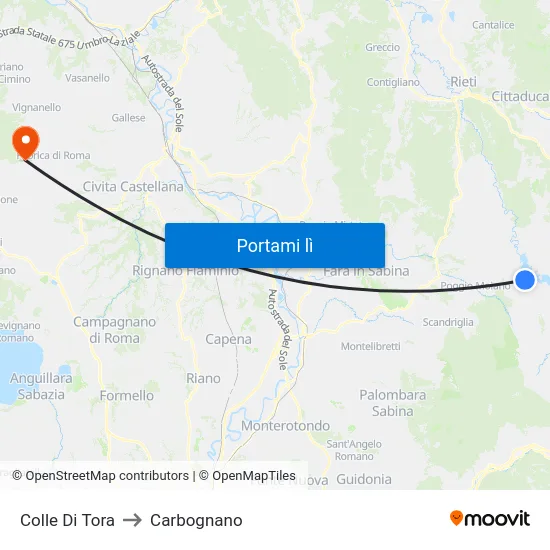 Colle Di Tora to Carbognano map
