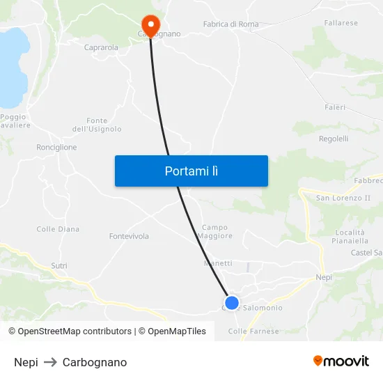Nepi to Carbognano map