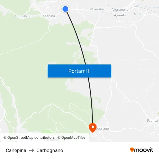 Canepina to Carbognano map