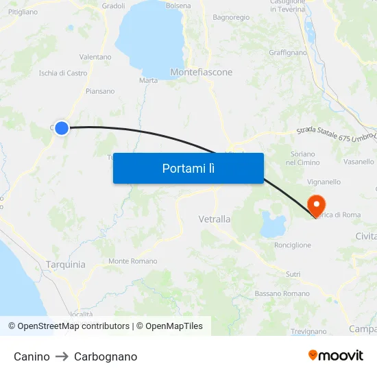 Canino to Carbognano map