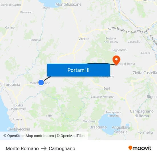 Monte Romano to Carbognano map