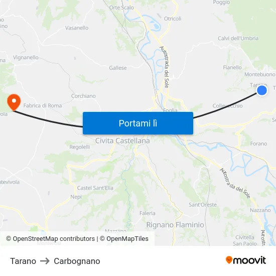 Tarano to Carbognano map