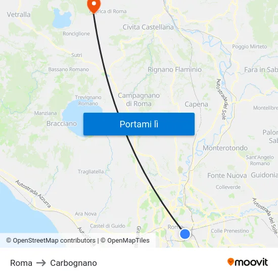 Roma to Carbognano map