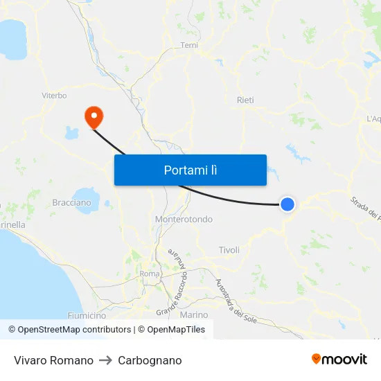 Vivaro Romano to Carbognano map
