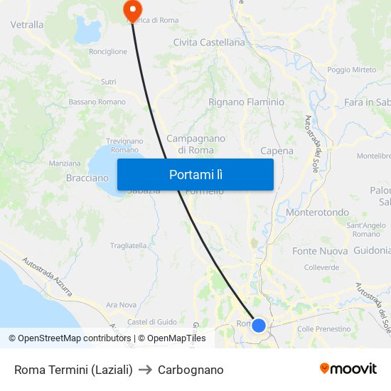 Roma Termini (Laziali) to Carbognano map
