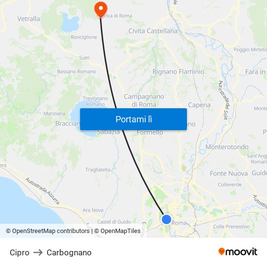 Cipro to Carbognano map