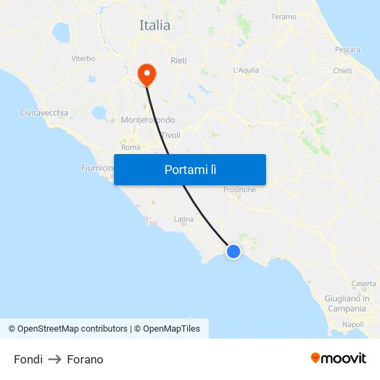 Fondi to Forano map
