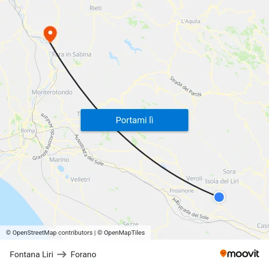 Fontana Liri to Forano map