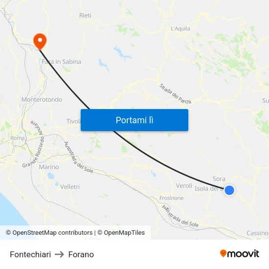 Fontechiari to Forano map