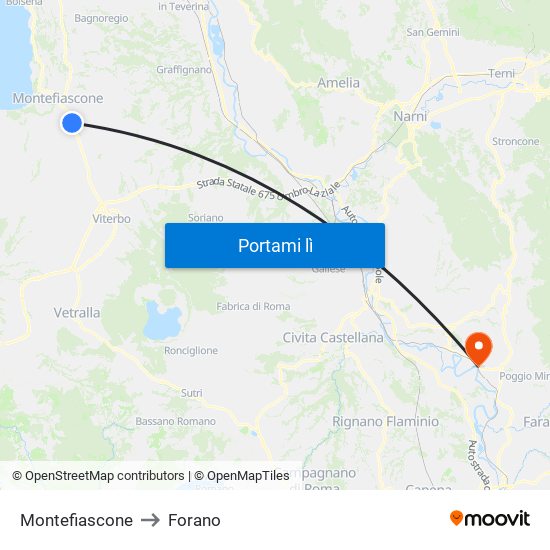 Montefiascone to Forano map