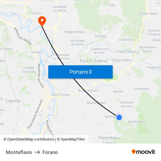 Monteflavio to Forano map