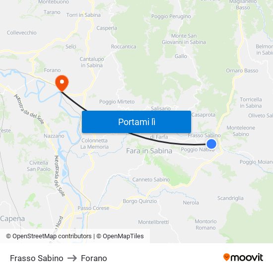 Frasso Sabino to Forano map