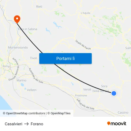 Casalvieri to Forano map