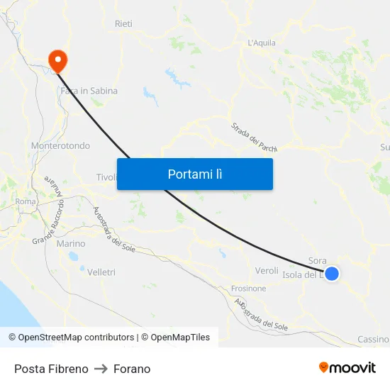 Posta Fibreno to Forano map