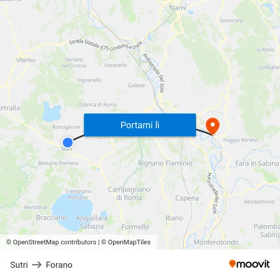 Sutri to Forano map