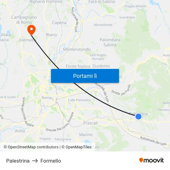 Palestrina to Formello map