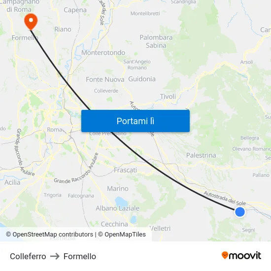 Colleferro to Formello map