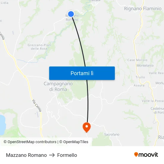 Mazzano Romano to Formello map