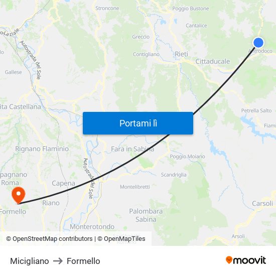 Micigliano to Formello map