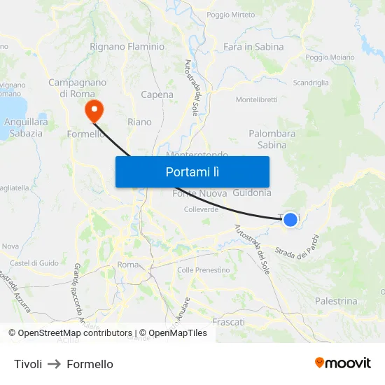 Tivoli to Formello map