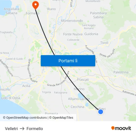 Velletri to Formello map
