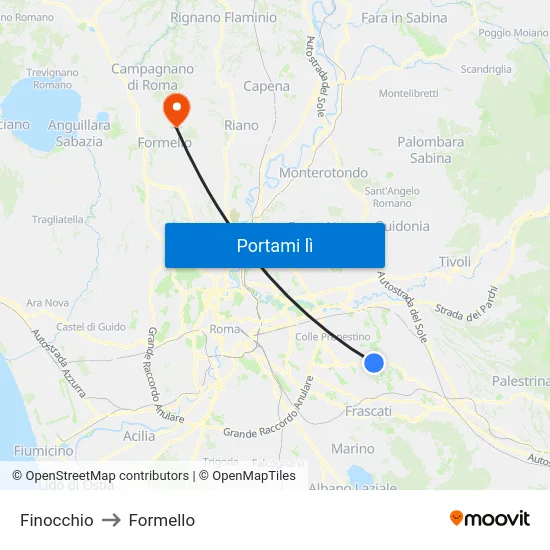 Finocchio to Formello map