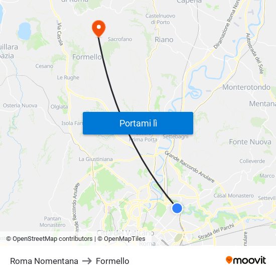 Roma Nomentana to Formello map